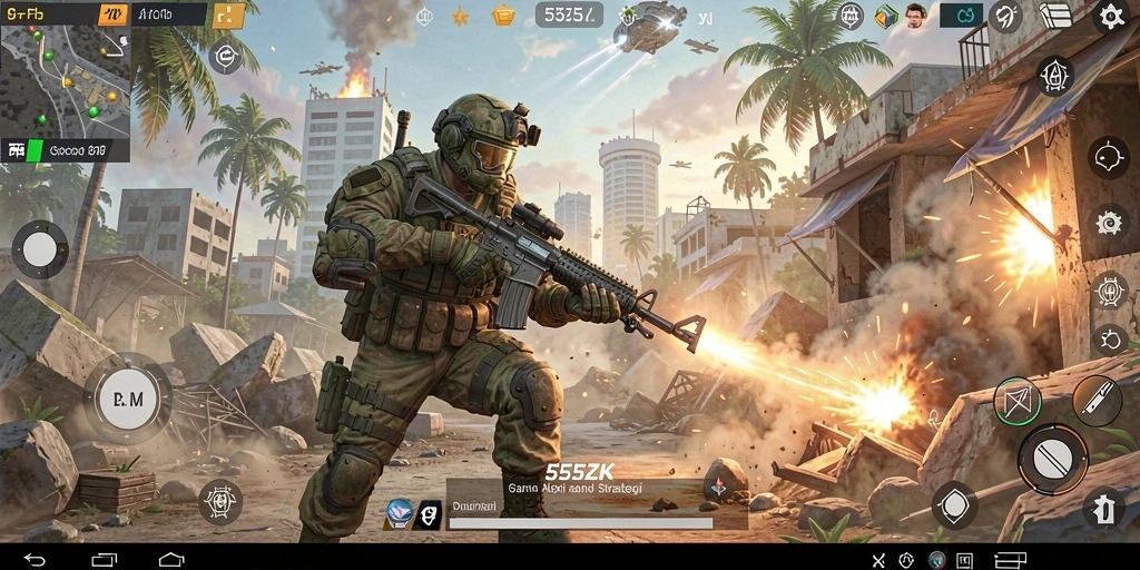 Tangkapan layar gameplay dari 555ZK menunjukkan pertempuran yang intens.