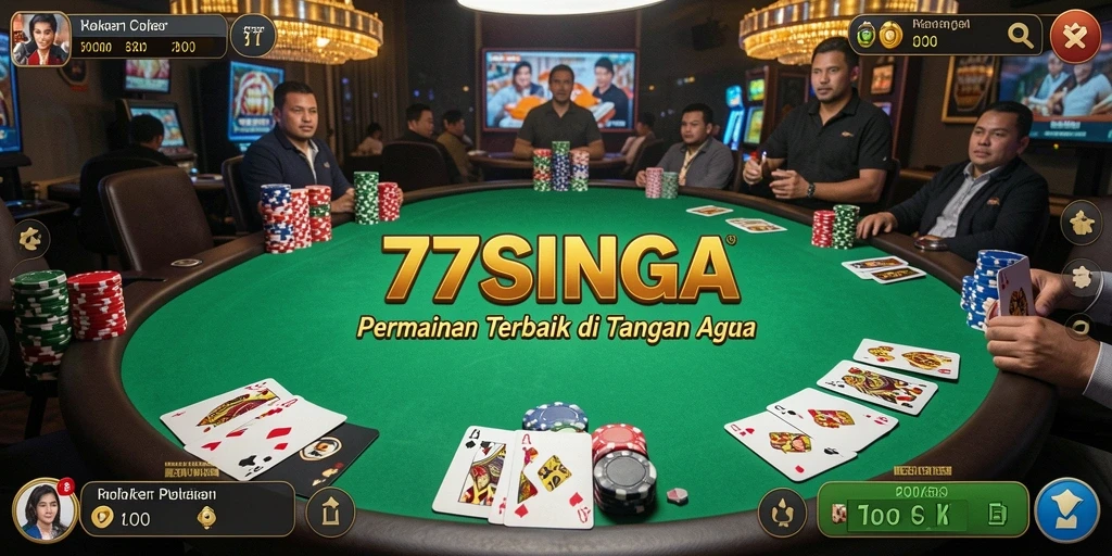 Tampilan gameplay 77SINGA yang menggembirakan saat bermain poker.