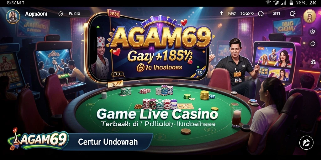 Screenshot dari gameplay AGAM69 yang menampilkan dealer dan interaksi langsung.