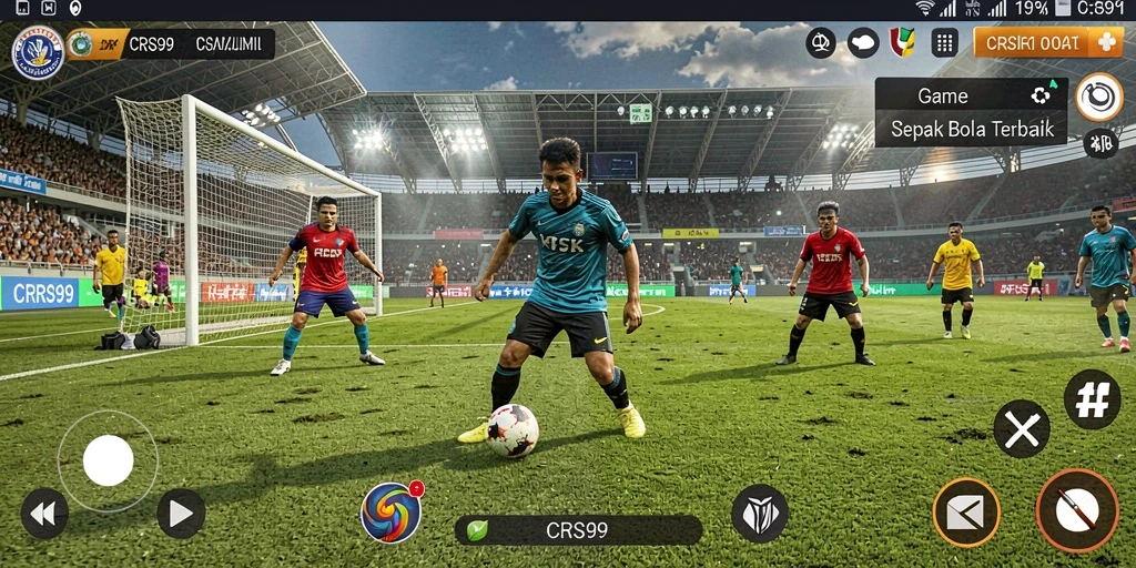 Tampilan gameplay menarik dari CRS99 dengan aksi sepak bola nyata.