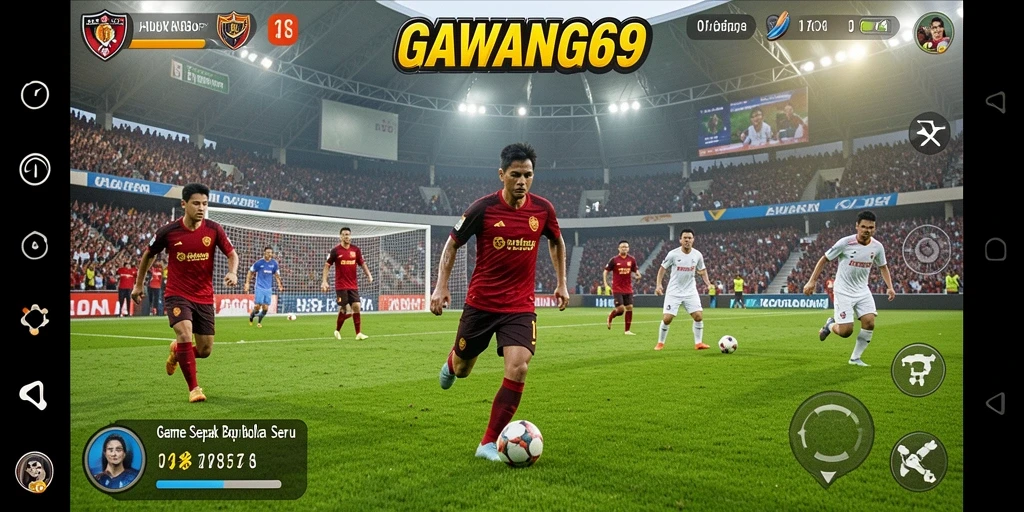 Tampilan gameplay GAWANG69 yang mendebarkan di lapangan sepak bola.