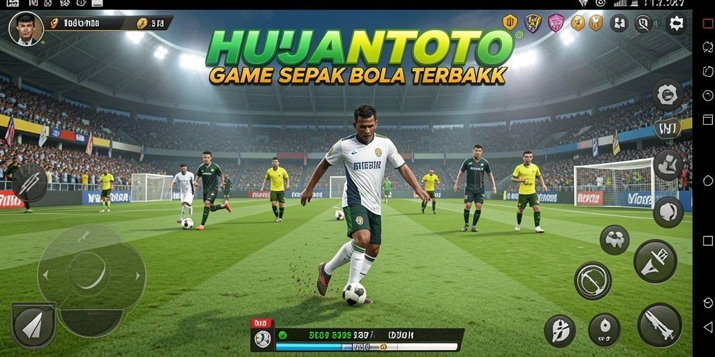 Screenshot utama HUJANTOTO menampilkan aksi menarik dari permainan sepak bola.