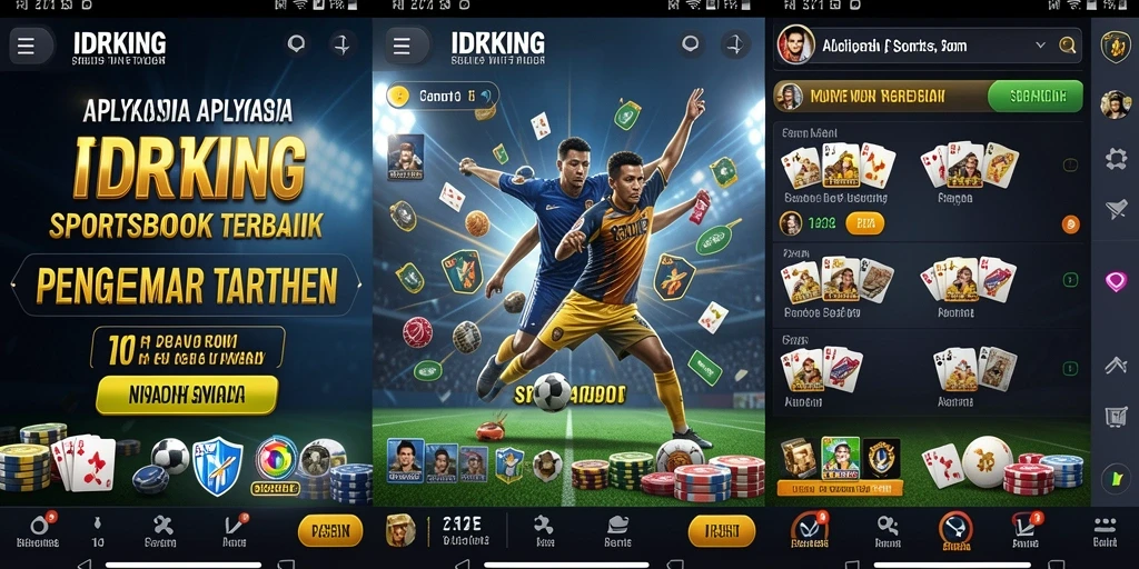 Tampilan menarik aplikasi IDRKING dengan fitur Sportsbook interaktif.