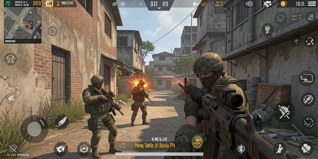 Tampilan gameplay mendebarkan dari INS55, menunjukkan aksi FPS yang intens.