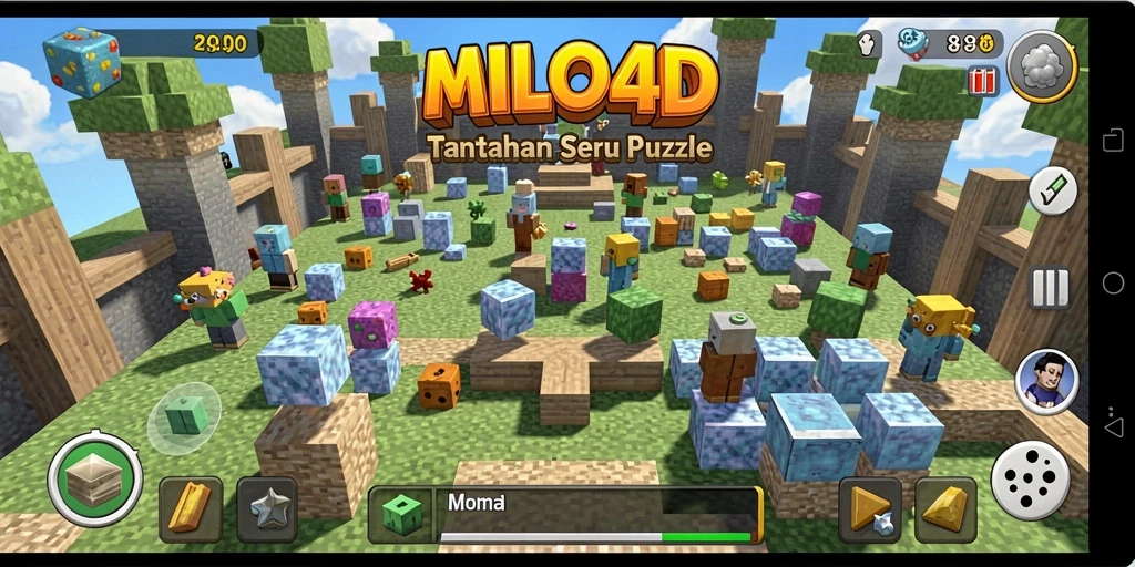 Screenshot utama MILO4D menunjukkan gameplay penuh strategi dalam menyelesaikan teka-teki.