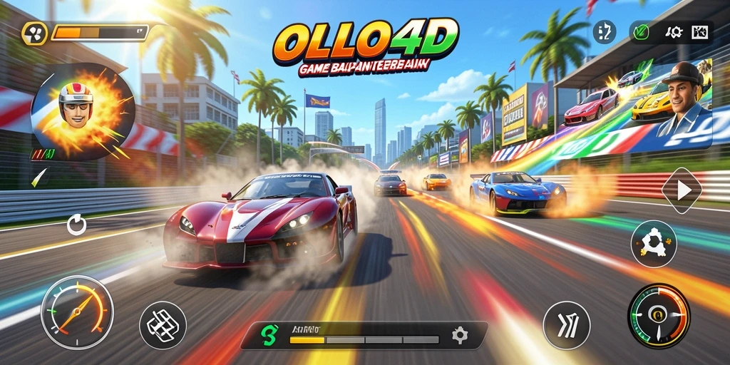 Screenshot OLLO4D yang menunjukan balapan penuh aksi dan kecepatan tinggi.