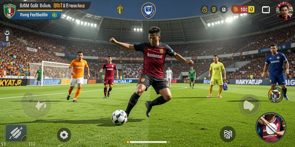 Tangkapan layar RAKYATJP menampilkan aksi seru sepak bola di lapangan.