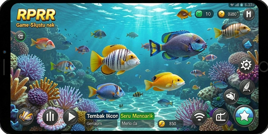 Menampilkan aksi seru dalam gameplay Tembak Ikan RPRR.