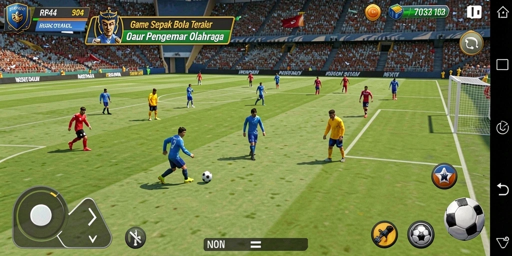 Tampilan utamanya menunjukkan aksi seru di lapangan sepak bola.