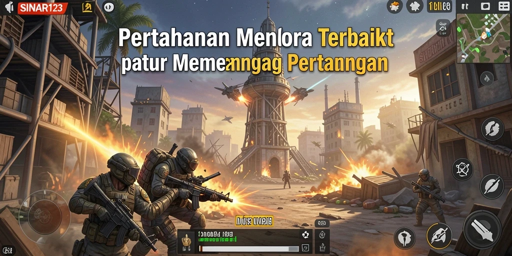 Tampilan menara pertahanan dan gelombang musuh dalam SINAR123.