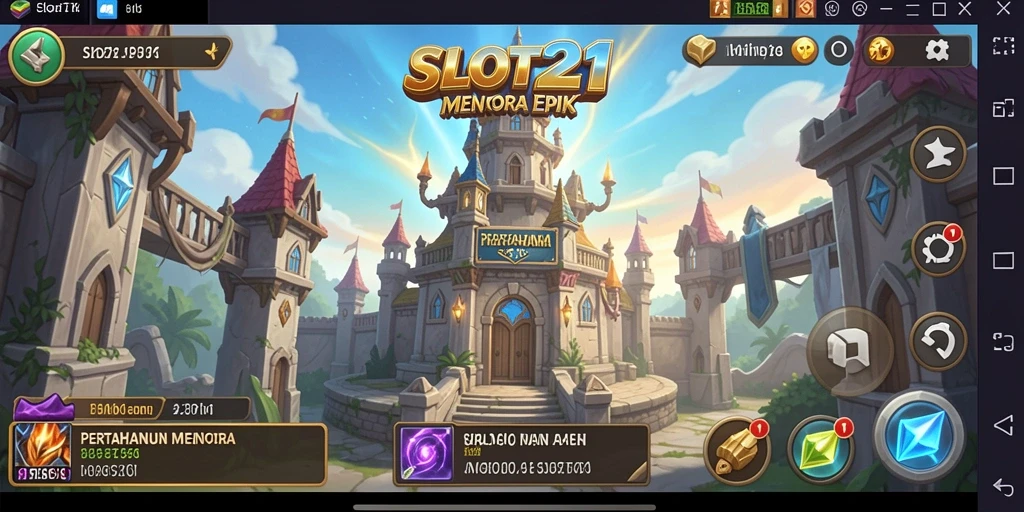 Screenshot SLOT21 menampilkan aksi bertahan di permainan Tower Defense.