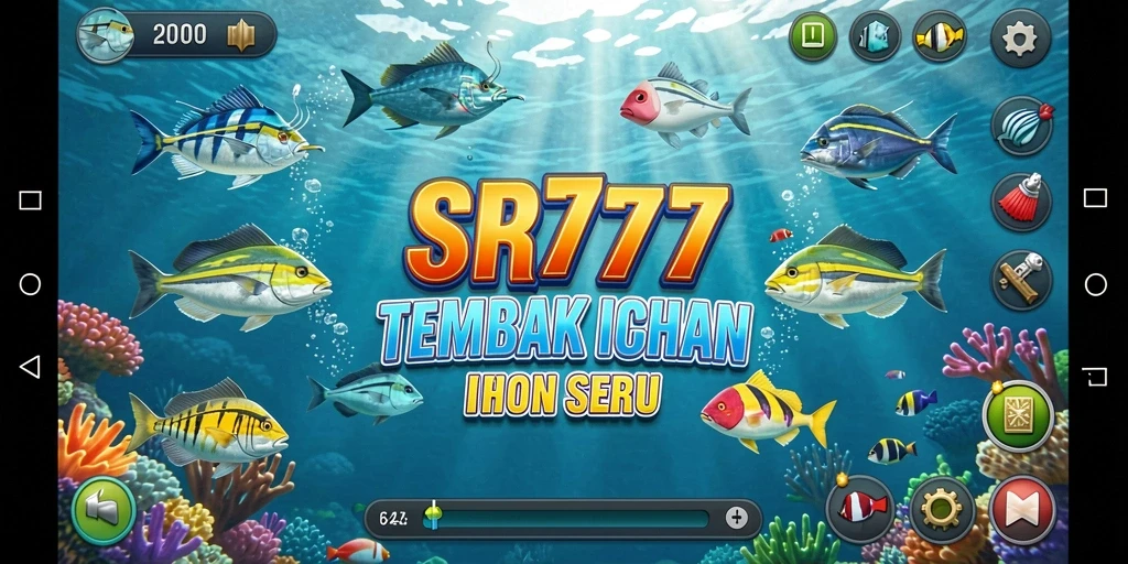 Tangkapan layar menampilkan gameplay seru di SR777, dengan ikan-ikan berwarna-warni yang menunggu untuk ditangkap.