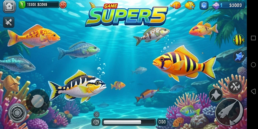 Gameplay seru menembak ikan di SUPER5 dengan efek visual memukau.