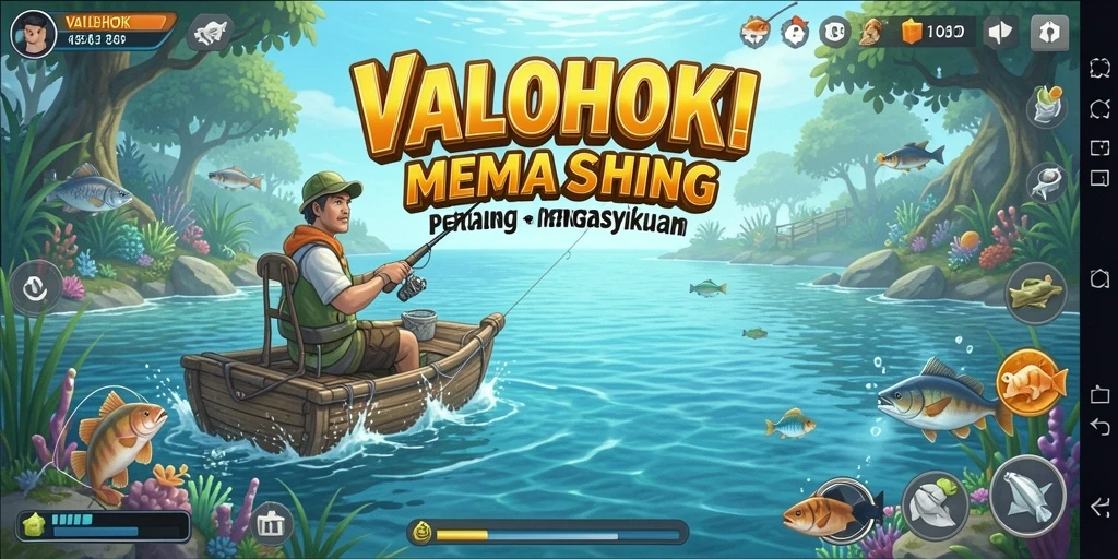 Screenshot gameplay VALOHOKI menampilkan aksi memancing yang menegangkan.